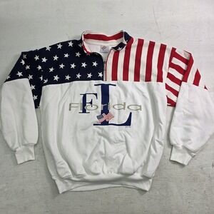 Vtg‎ Y2k Florida Flag Beach Surf Election 1/4 Zip Pullover Sweatshirt USA Sz L